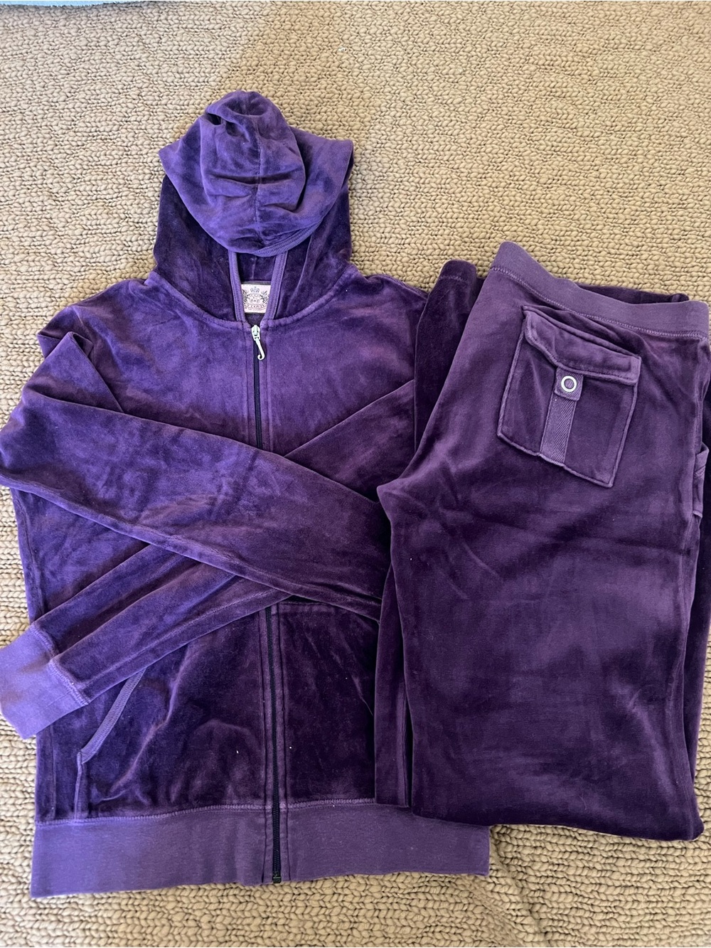 Juicy Couture Purple Velour Hoodie & Pants Tracksuit Set